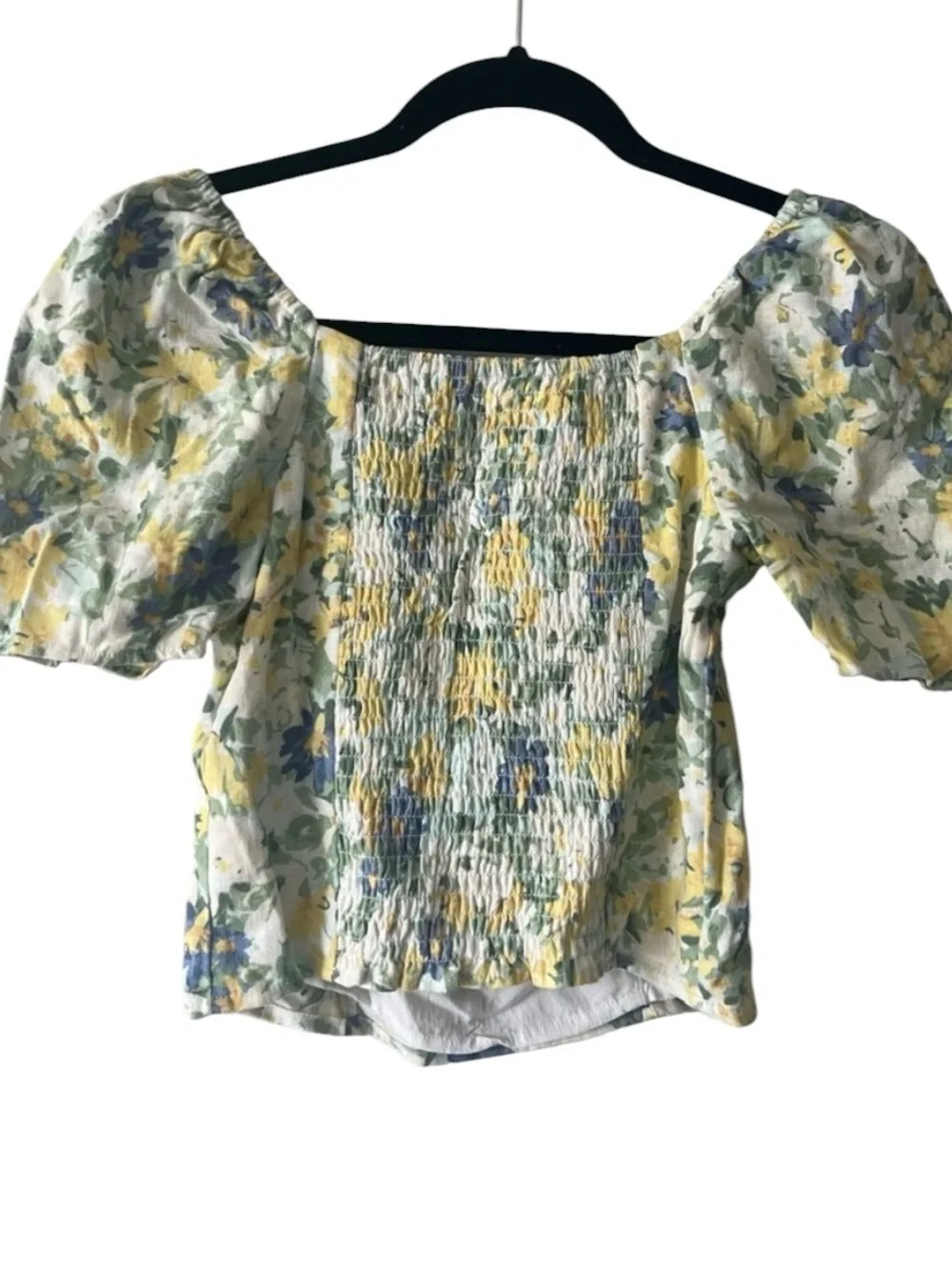 Abercrombie & Fitch Floral Square-Neck Puff Sleeve Top linen XS